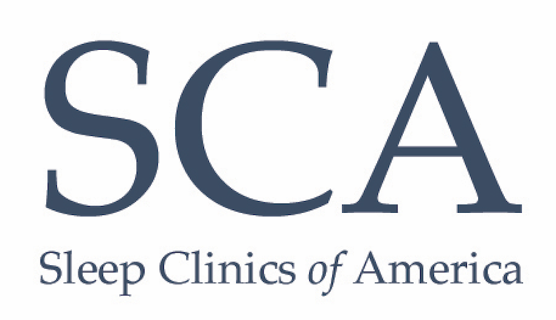 Sleep Clinics of America logo with abbreviation on top and full name underneath in navy blue